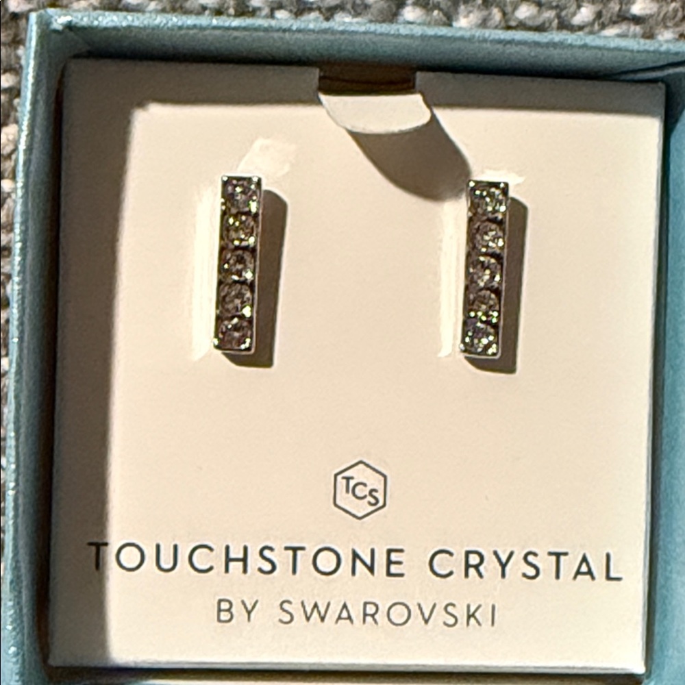 Touchstone Crystal by Swarovski Silver Pave Bar Earrings NEW